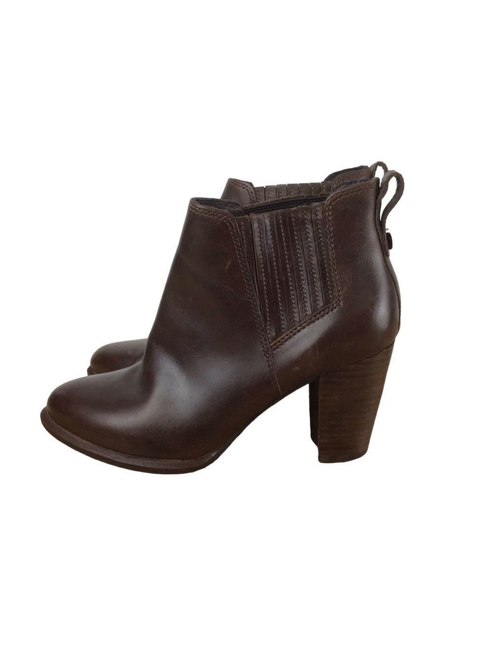 Ugg brown leather ankle heeled boots size 5.5